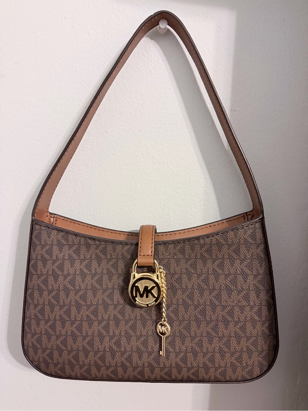 Michael Kors Brown MK Logo Shoulder Bag with Gold Charm
